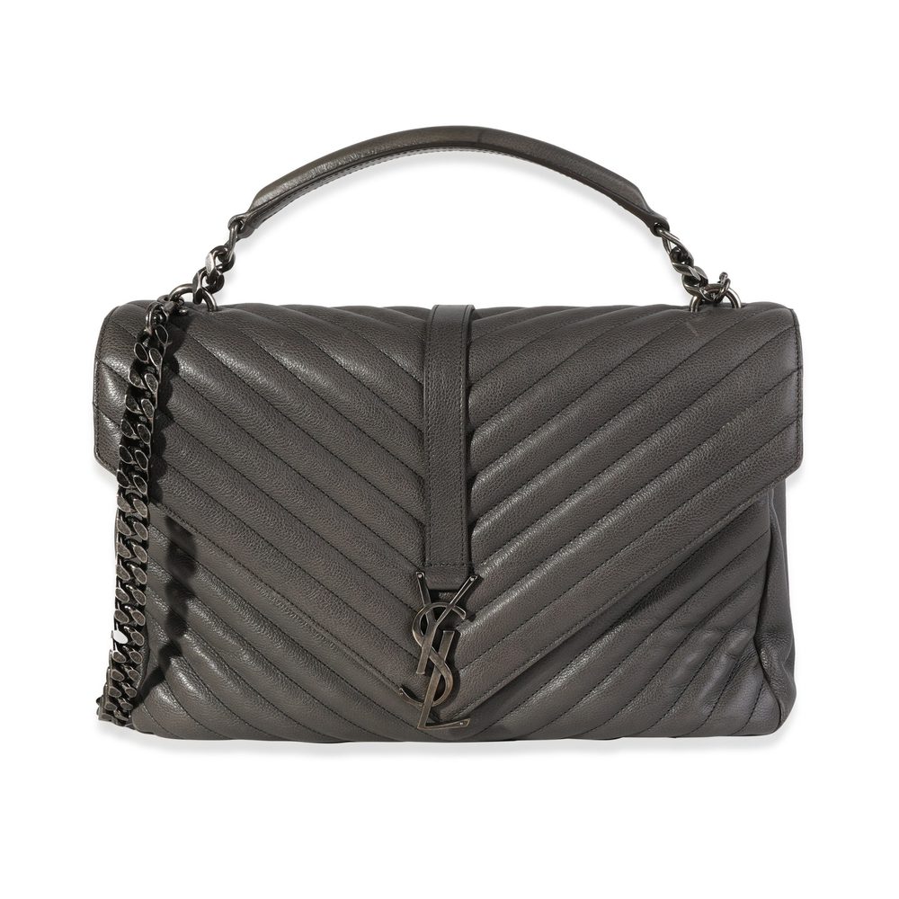 Saint Laurent Gray Matelassé Sheepskin Large College Bag